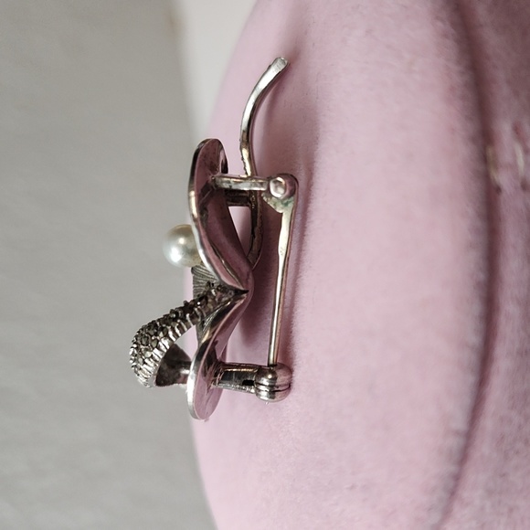 Theodore Fahrner Original Sterling Silver Marcasite FW Pearl Heart Brooch Pin - Picture 8 of 15